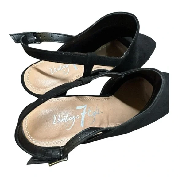 VINTAGE 7 EIGHT Women's Heel Sandals Black colored Suede open toe size 8 Medium - Picture 7 of 9